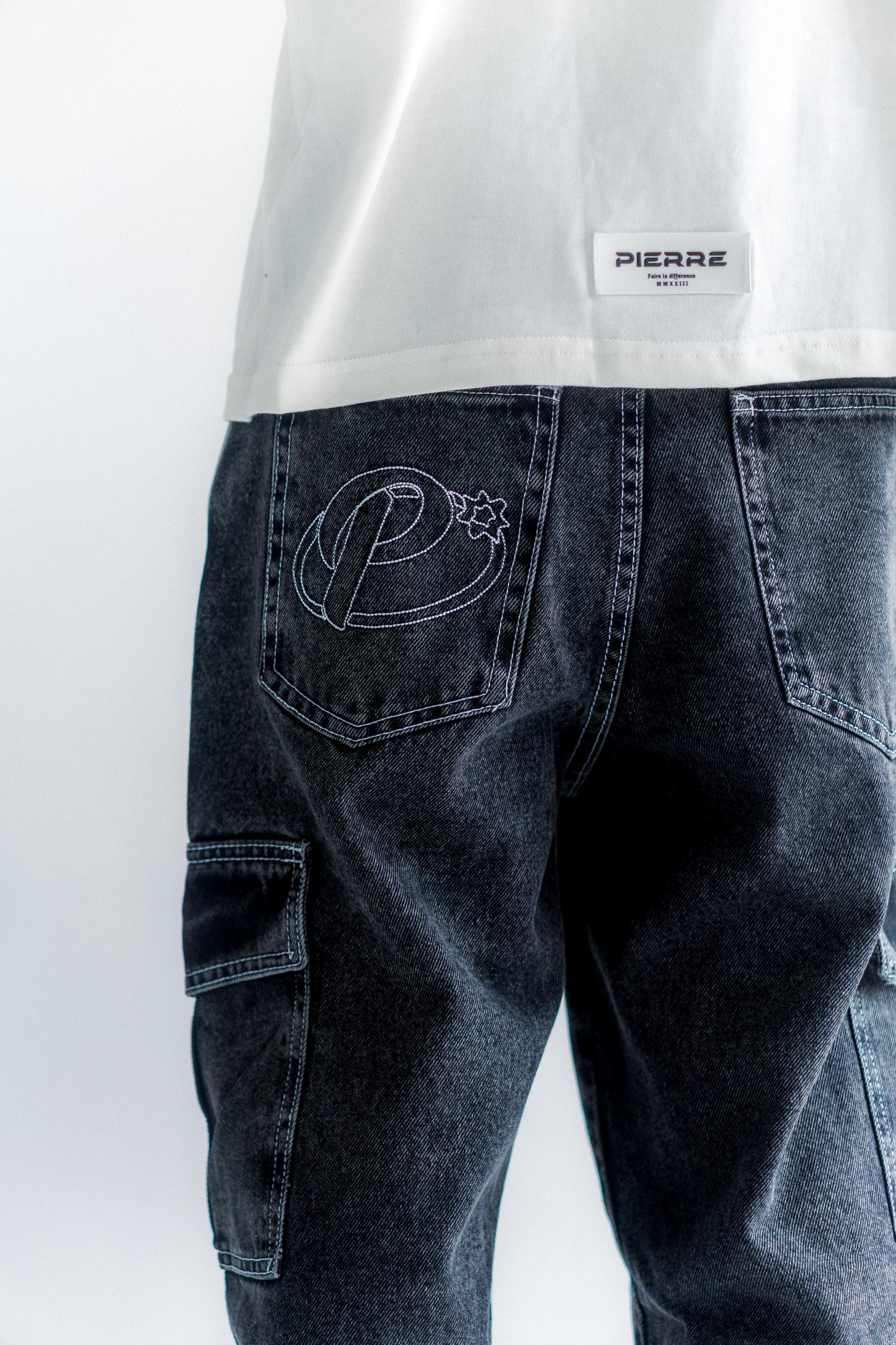 Pantalón Cargo Gris Acid Wash