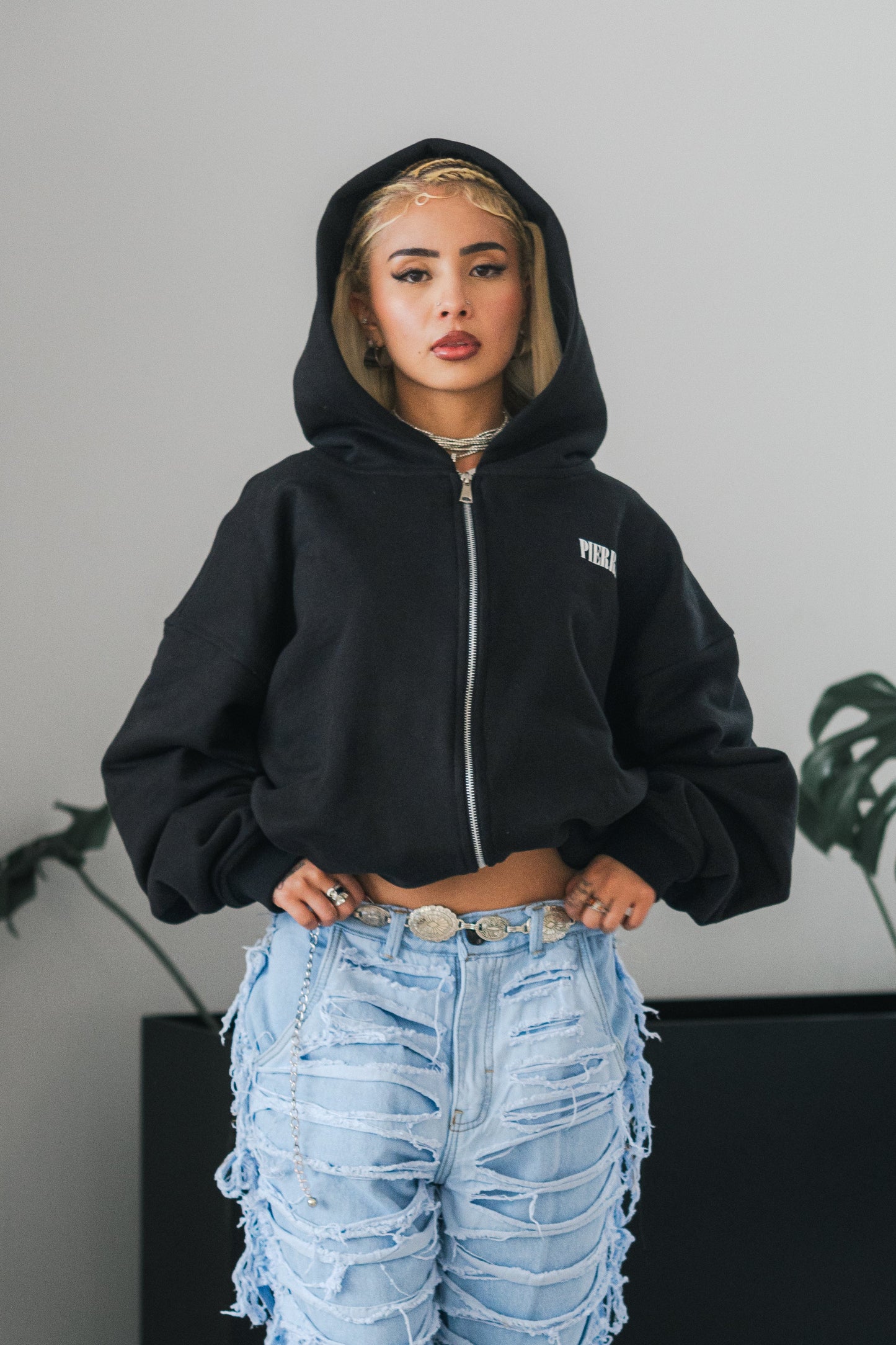 Hoodie Double Zip Negro