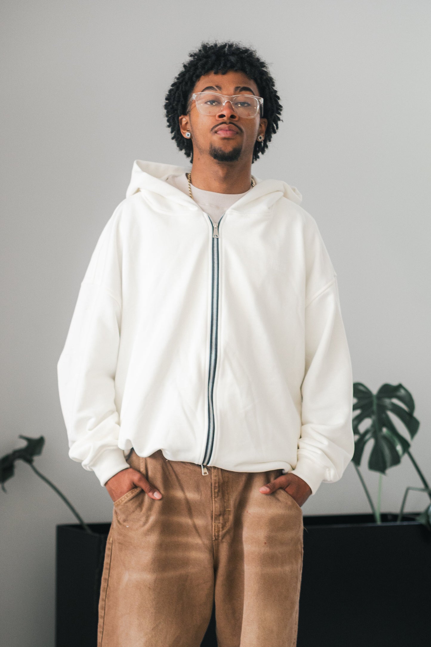 Hoodie Double Zip Marfil