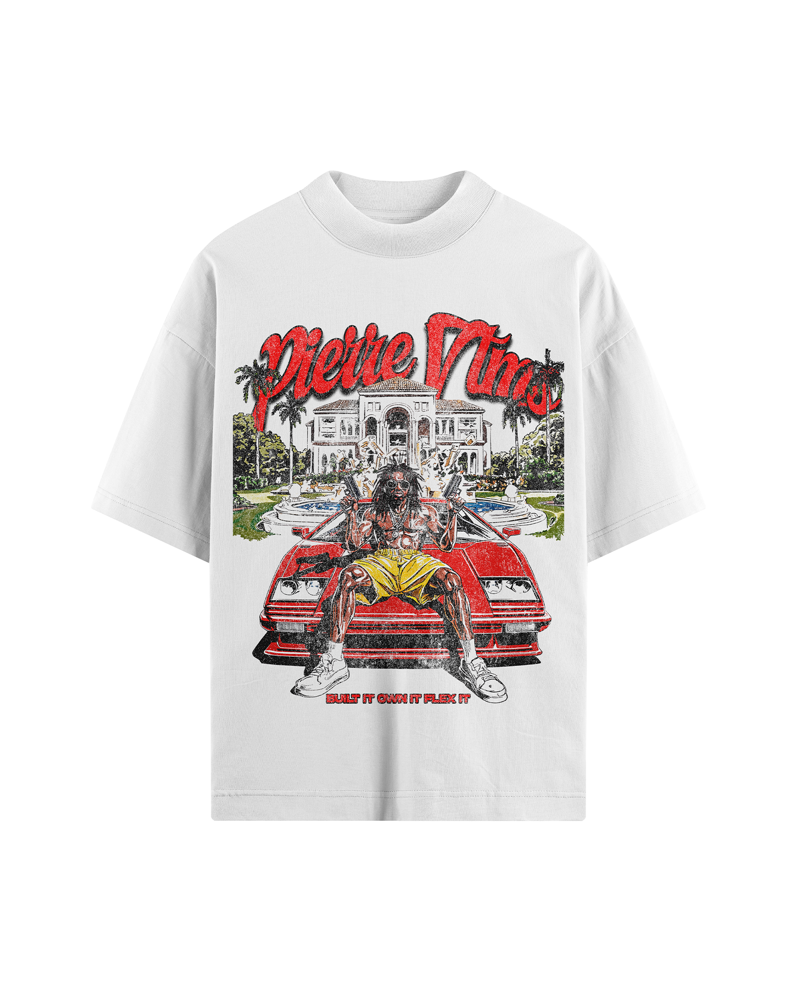 Camiseta Grafica Blanca Oversize "Red Car"