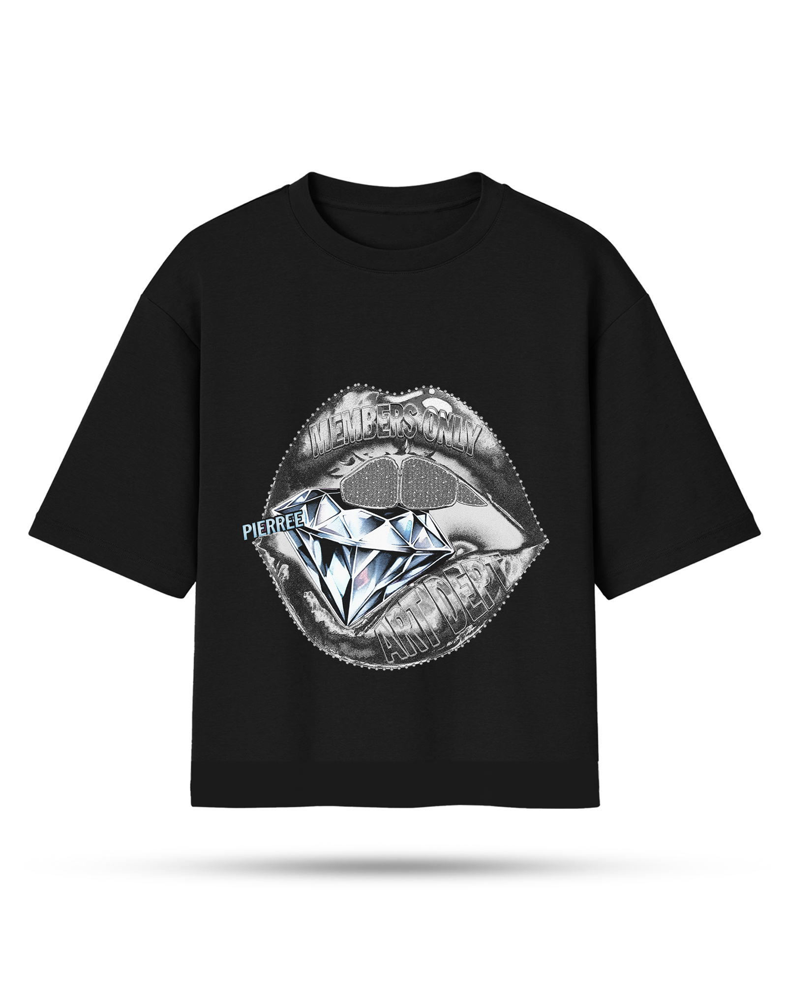 Camiseta Grafica Negra Oversize "Silver Kiss"