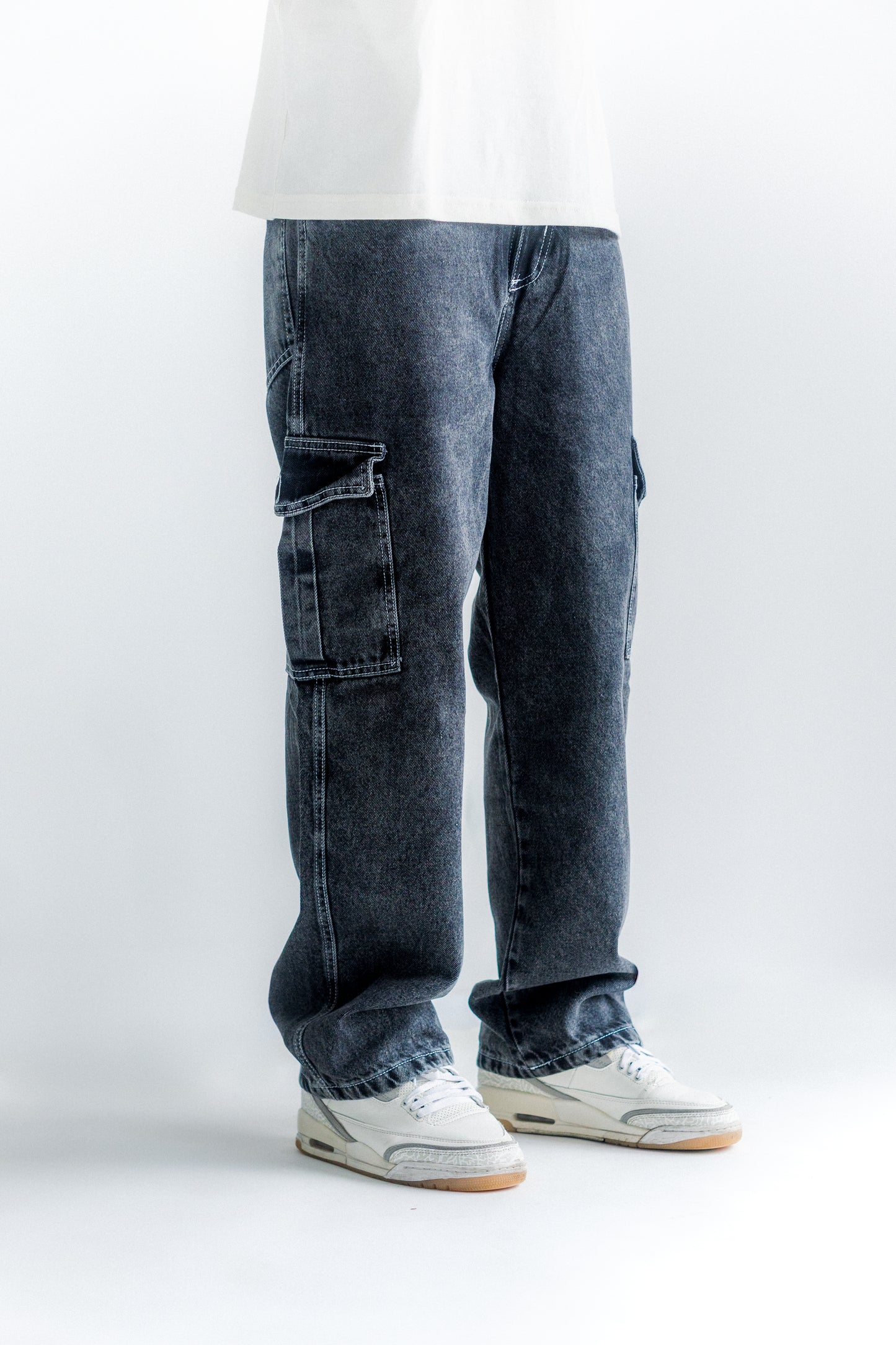 Pantalón Cargo Gris Acid Wash
