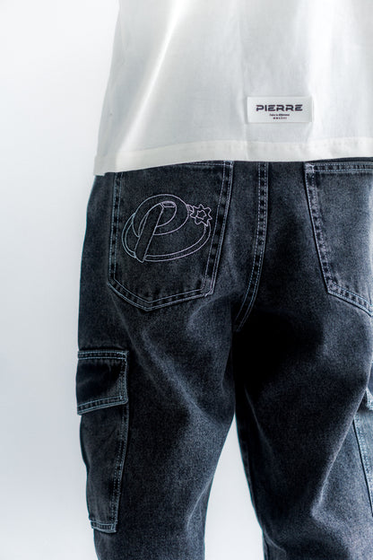 Pantalón Cargo Gris Acid Wash