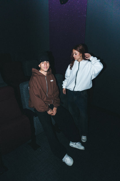 Hoodie Double Zip Café