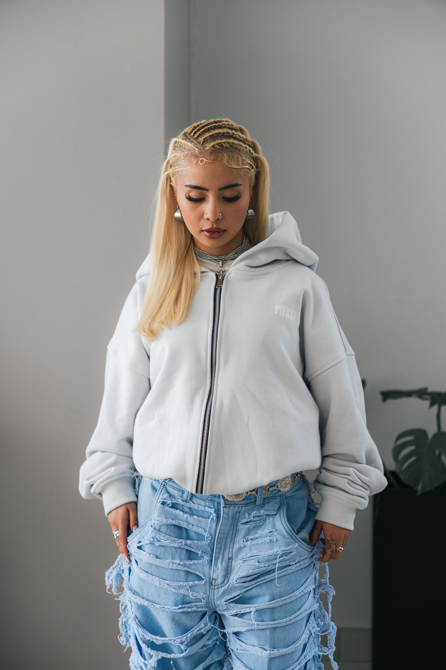 Hoodie Double Zip Gris
