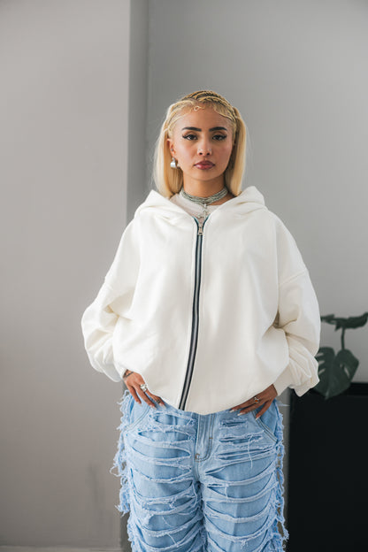 Hoodie Double Zip Marfil