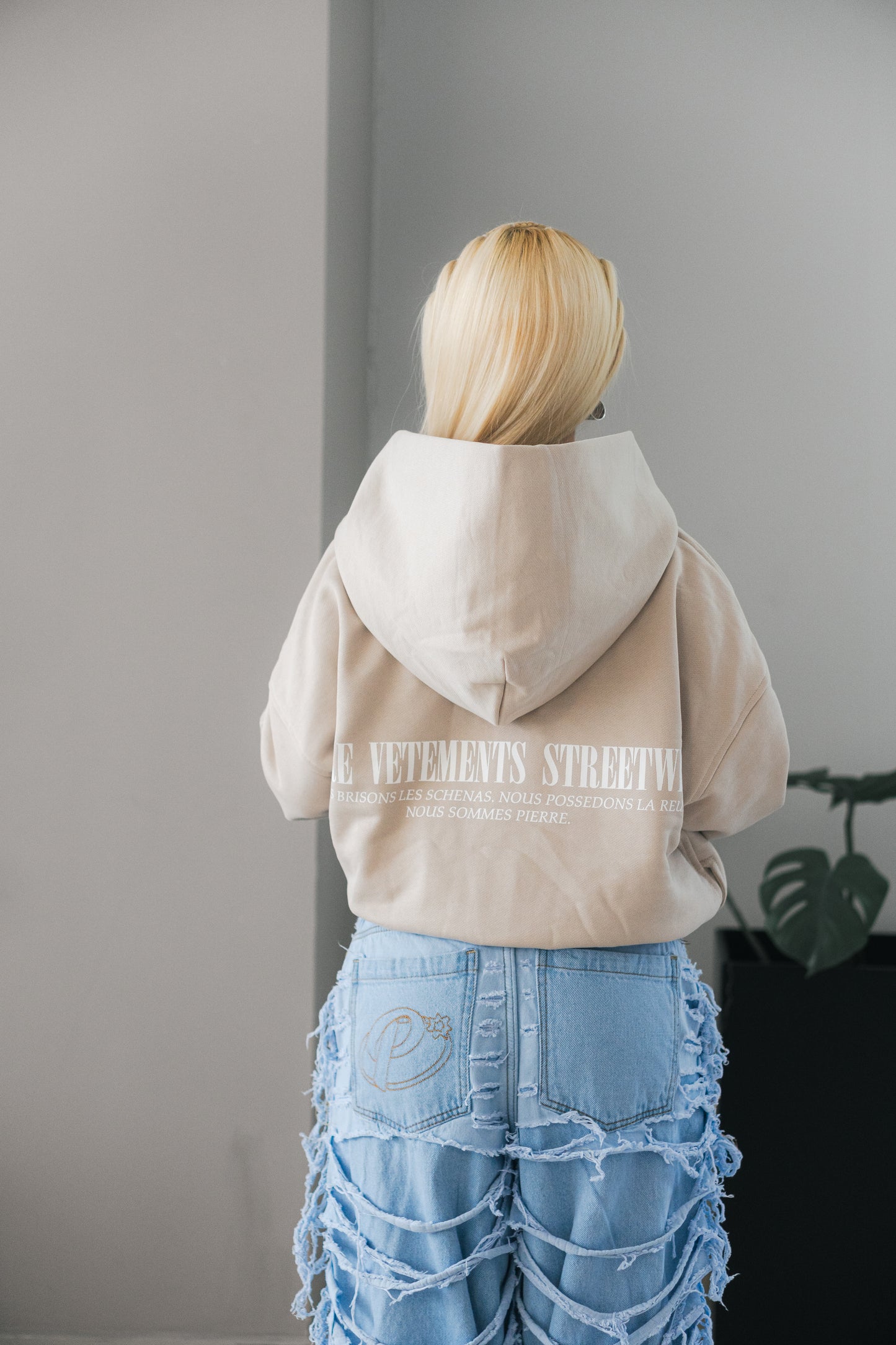 Hoodie Double Zip Beige