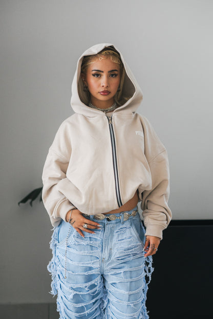Hoodie Double Zip Beige