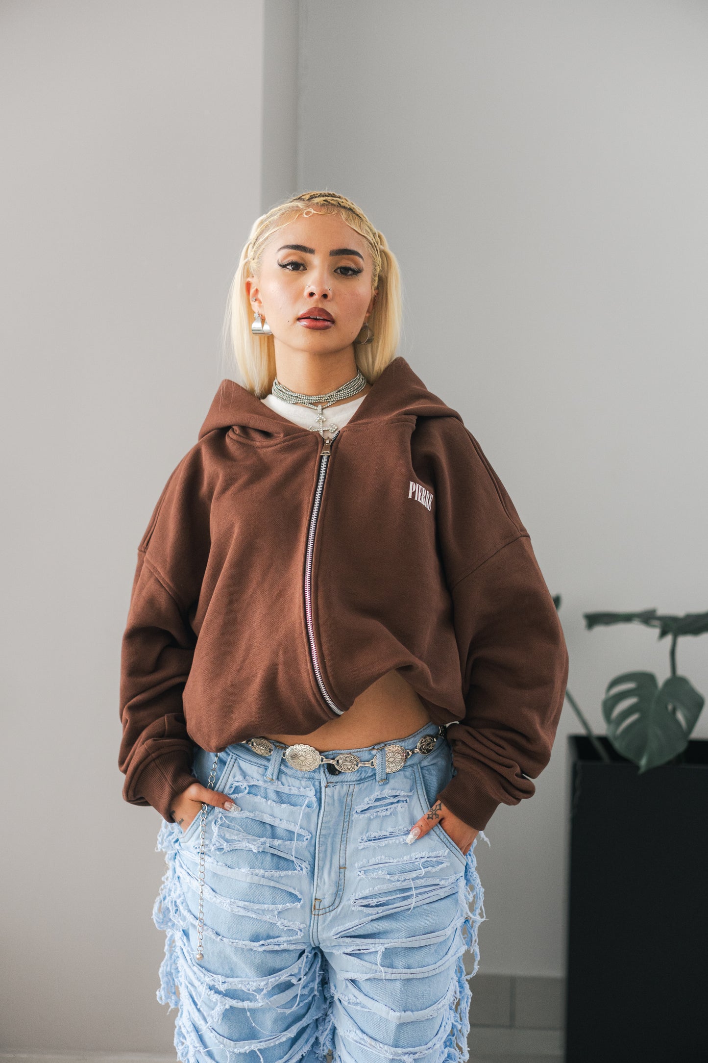 Hoodie Double Zip Café
