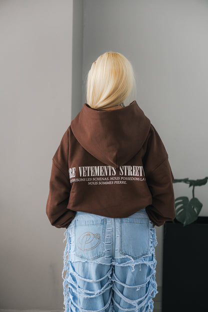 Hoodie Double Zip Café