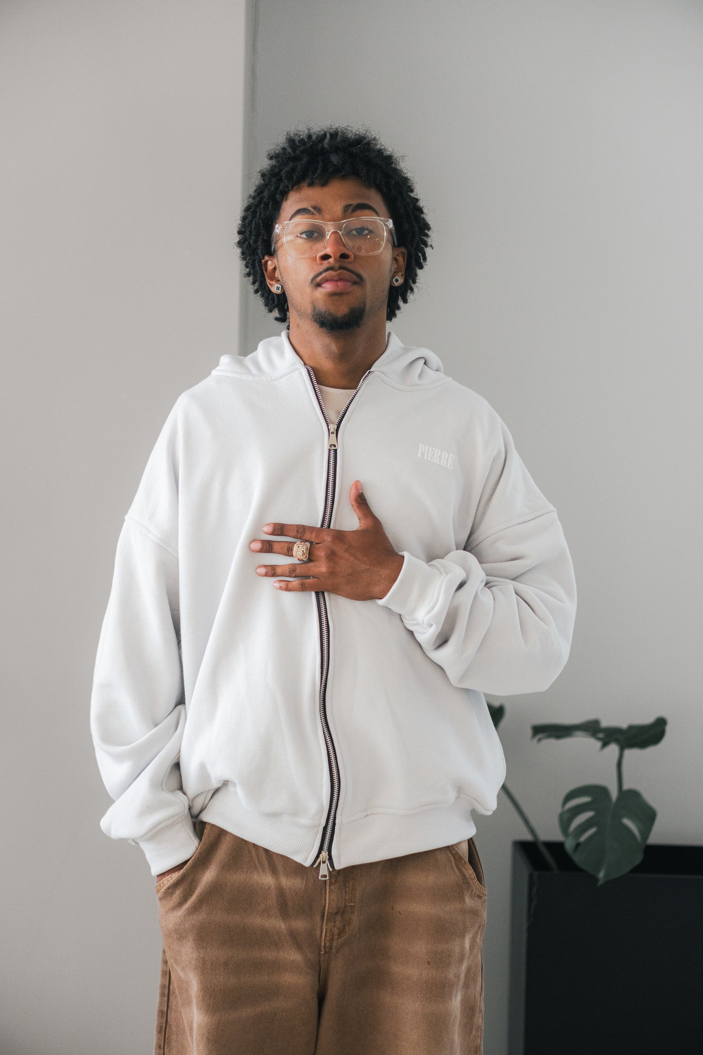 Hoodie Double Zip Gris