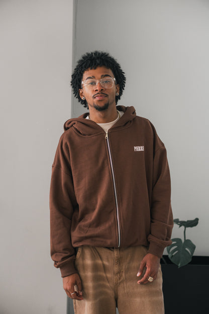 Hoodie Double Zip Café