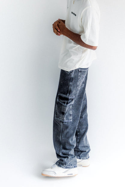 Pantalón Cargo Gris Acid Wash
