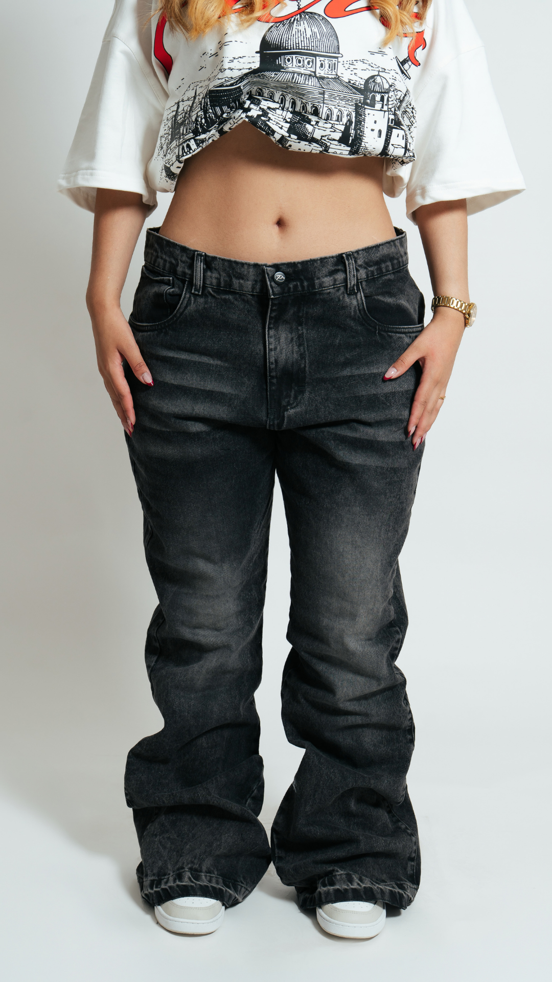 Pantalón Flared Gris Wash